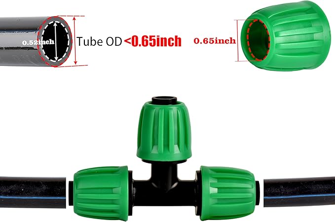 Drip Irrigation Tee Fittings Connectors For 1/2 inch Drip Tubing, Locking Caps Barbed Drip Fittings, Fit OD 0.60"- OD 0.65" Drip Line Tee For Garden Irrigation System-12 Pcs/pack