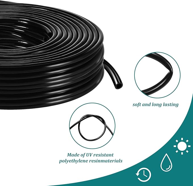 656 Feet 1/4 Inch Drip Irrigation Tubing Irrigation Hose Garden Watering Tube Line, Drip Line Watering Automatic Irrigation Equipment Set for Garden Irrigation System Flower Patio Lawn(Black)