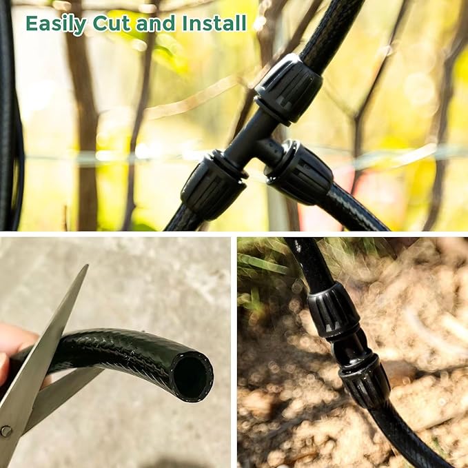 40 FT 1/2 inch Drip Irrigation Tubing Main Line Hose Tube for Garden Irrigation System (Includes 1/2" Straight Connector and 3-Way Connector)