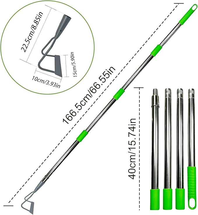 Durable Garden Hoe - Hollow Garden Hoe with Adjustable Long Handle Heavy Duty Tool for Weeding, Digging, and Transplanting - Ideal for Gardening and Agriculture