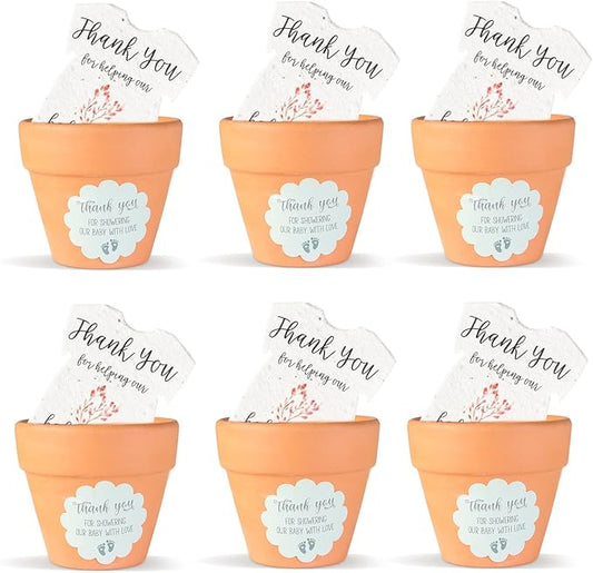 Set of 6 Seed Paper – 6 Pink Onesie & 6 Orange Pots with Stickers for Weddings & Life Events