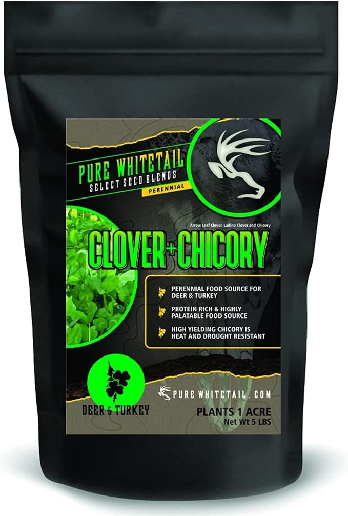 Clover/Chicory | Select Seed Blends | All Season Whitetail Deer and Turkey Perennial Food Plot Seed | Drought Resistant | Easiest Turkey and Deer Feeders | 5 lb Bag | 3-Pack