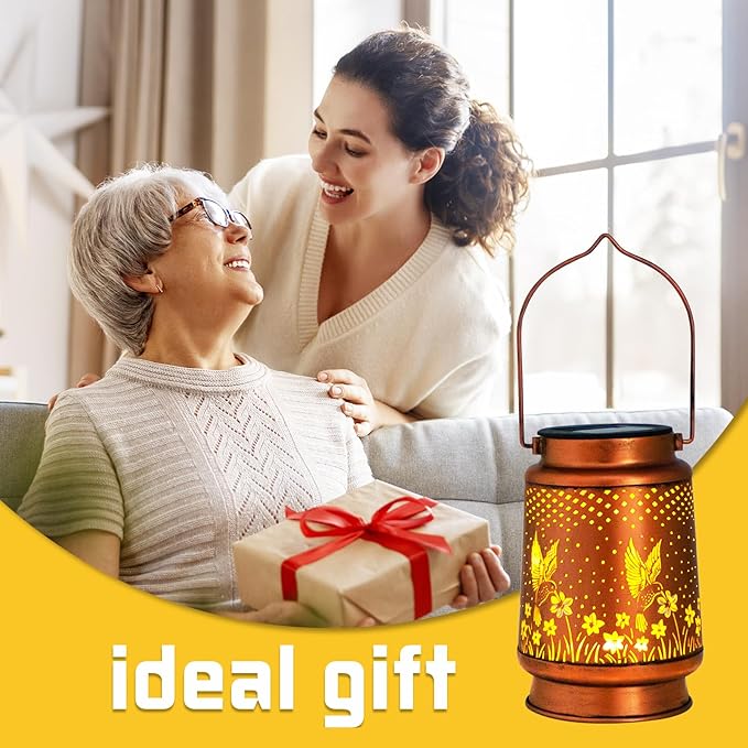 Mothers Day Gifts, 4 Packs Dragonfly&Hummingbird Solar Lantern Lights Outdoor Decor, Hanging Waterproof Metal Decorations, Landscape Lights for Garden Patio Yard Lawn Backyard Front Porch