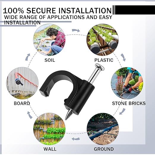 100 Pcs Drip Irrigation 1/2" and 5/8" Tubing Mounting Clips, Firm and Easy to Install, Drip Irrigation Kit Connector, Black