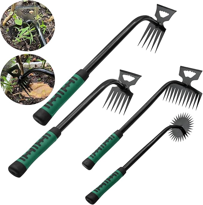 2 Pack Uprooting Weed Pulling Tools,Garden Hand Weeder Tools, Manual Multifunctional Weeders Gardening Tools for Yard and Garden(5Tines+6Tines)