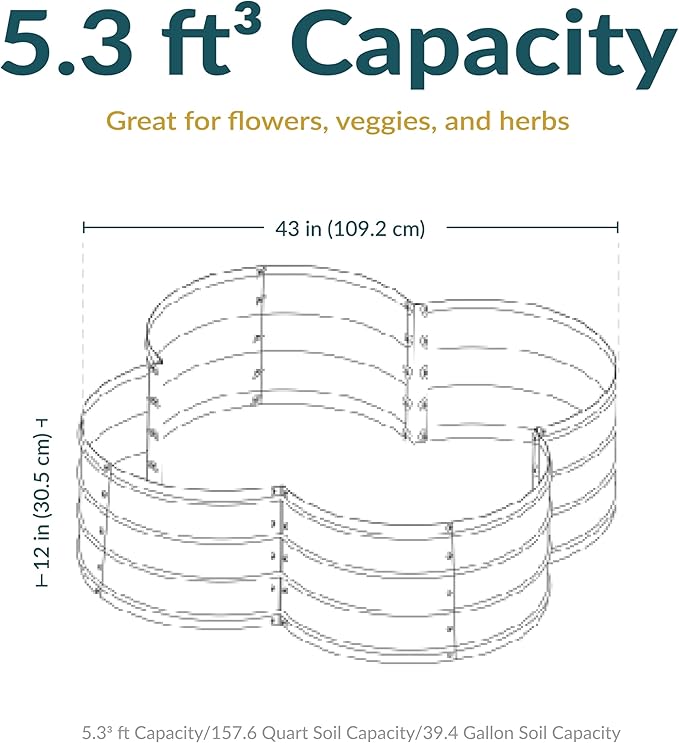 Sunnydaze Galvanized Raised Garden Bed - Metal Raised Bed for Gardening - Outdoor Planter Box for Flowers, Plants, and Vegetables - Gray - 12” H Clover