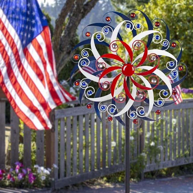 DREAMYSOUL Large Wind Spinners 20" Dia, Metal Patriotic Wind Sculpture Spinner Yard Art for Outdoor Garden Patio Decor