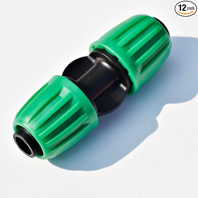 Drip Irrigation Parts, 1/2 inch Irrigation Tubing Coupling Connectors, Locking Caps Barbed Fittings, Fit OD 0.60"-OD 0.65" PE Pipe For Garden Irrigation System-12 Pcs/pack