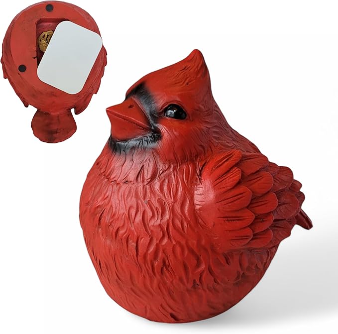 Stocky Cardinal Garden Statue and Key Hider - Hides a Secret Extra Hidden Key Outside in Garden, Yard or Porch