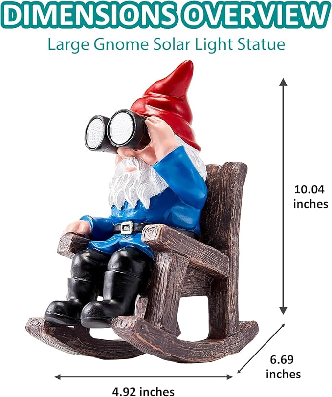 Solar Garden Gnome Statues Resin Gnome Figurines Sitting on Rocking Chair Outdoor Telescope Gnome Gifts for Yard, Patio Decor Gift