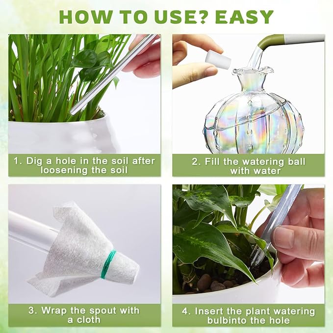 4 PCS Plant Self Watering Globes 8.9 Inch Self Watering Planter Insert Glass Water Globes for Indoor Plants & Outdoor Plants