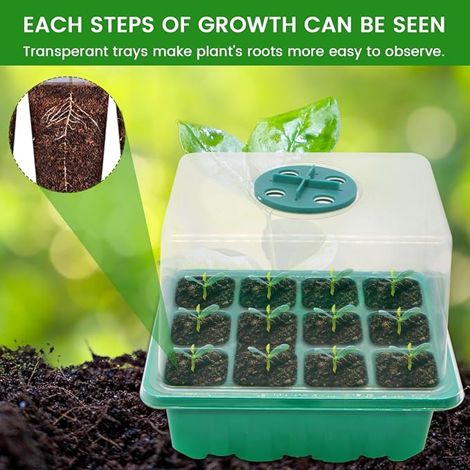 Seed Starter Tray, 5PCS Seed Starter Kit with Humidity Dome, Seedling Starter Tray 60 Cells Total, Mini Greenhouse for Indoor Plants, Indoor Germination Kit (Seed Starter Tray)