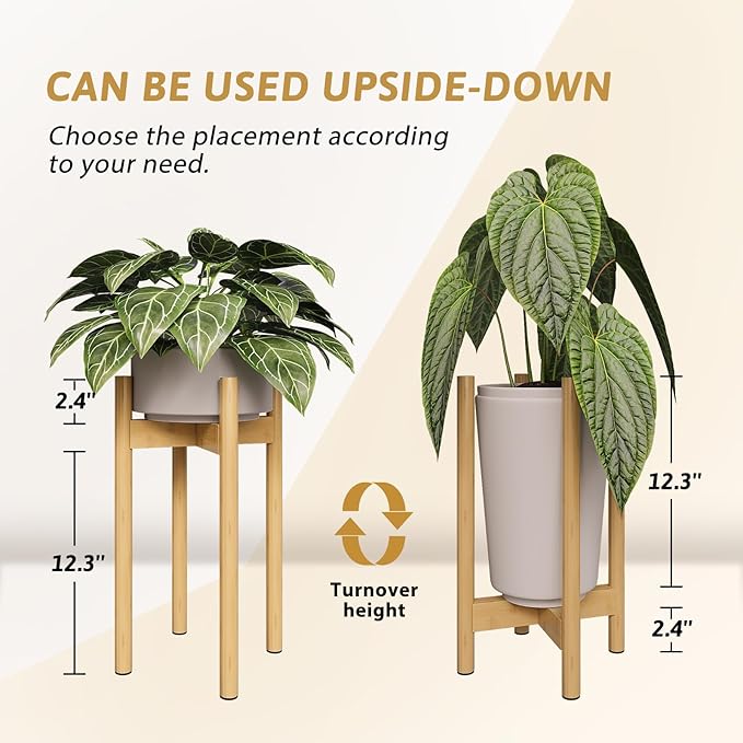 Adjustable Plant Stand Indoor, Bamboo Plant Holder 8 to 12 Inches, Small Tall Planter Stand for Indoor Plants, Single Floor Plant Stand for Living Room Balcony Bedroom, Natural