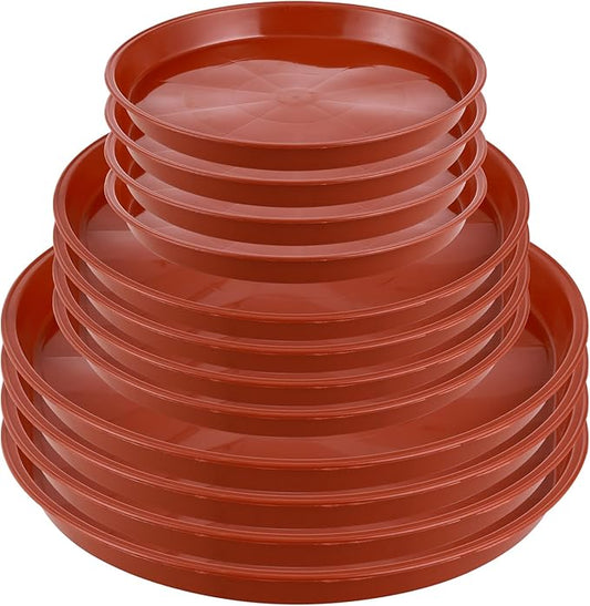 12 Pack Bottom 6 8 10 Inch Plant Saucers for Indoors Outdoors Plastic Plant Water Catcher Trays No Holes Round Flower Pot Drip Trays, Heavy Duty Plant Pot Saucers Water Drainage Trays, Terracotta