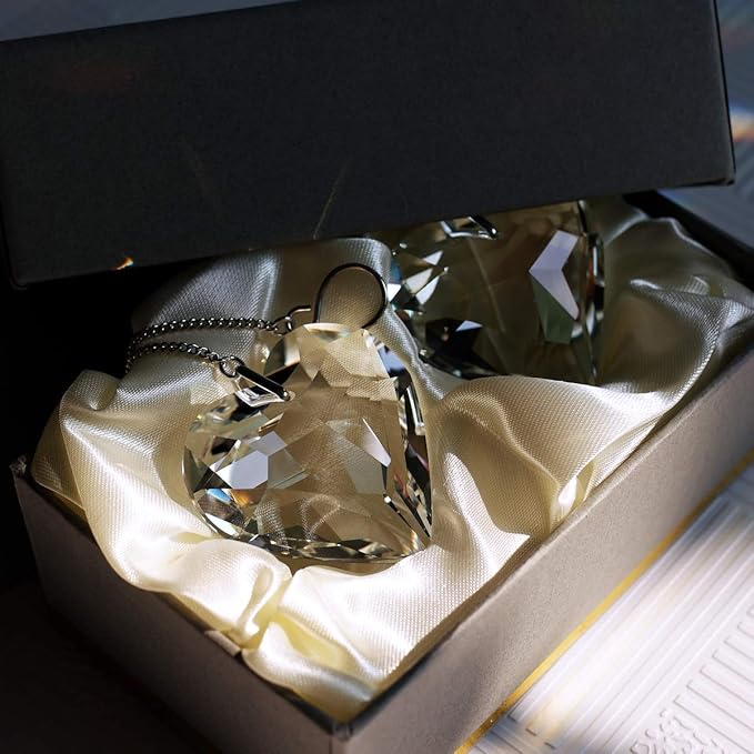 Clear Crystal Suncatcher, 2pc 45mm Heart, Handmade Prism Pendant for Windows, Outdoor Indoor Hanging Ornament, Rainbow Maker Gifts for Mom, Grandma, Friends (2 Hearts, Clear)