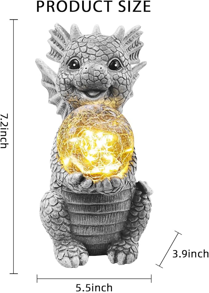 Solar Garden Outdoor Statues 7.2" Resin Dragon Statues Holding Magic Ball with Solar Lights,Lawn Decor for Patio, Balcony, Yard Ornament,Unique Gifts for Mom Grandma Housewarming