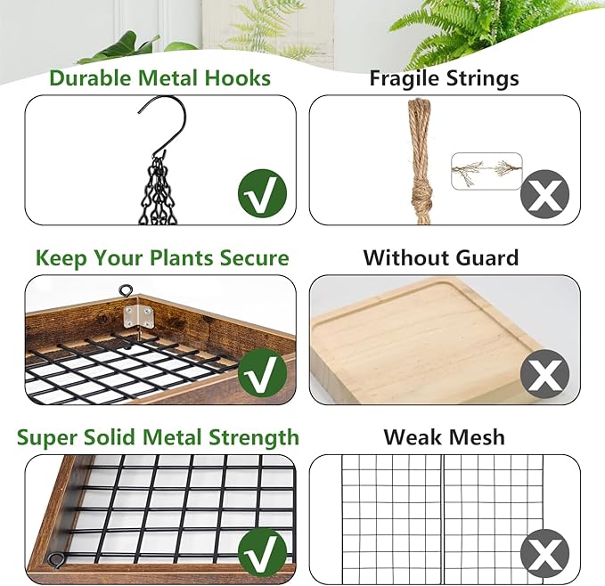 Plant Hanger Indoor Outdoor, 16" Large Hanging Planters for Indoor Plants Hanging Plant Holder Wood Metal Hanging Plant Shelf Large Hanging Baskets for Plants Outdoor Window Ceiling (2 Pack )