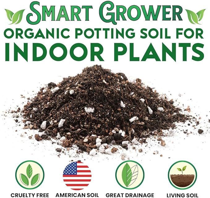 Organic Potting Soil for Indoor Plants. Boost House Plant Growth for Monstera, Fiddle Leaf, Money Tree, Pothos, Snake Plant, Aroid, Flowers, Herbs, Veggies, & More, Smart Grower 3 LB Ready to Plant