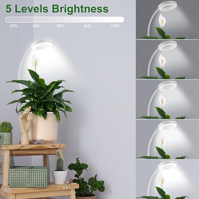 Wolezek 2 in 1 Grow Lights for Indoor Plants, 3 Colors Plant Lights for Indoor Growing with 360° Gooseneck, 48 LEDs Full Spectrum Plant Grow Lights Indoor, 6/12/16H Timer, 5 Brightness, White 3 Pack