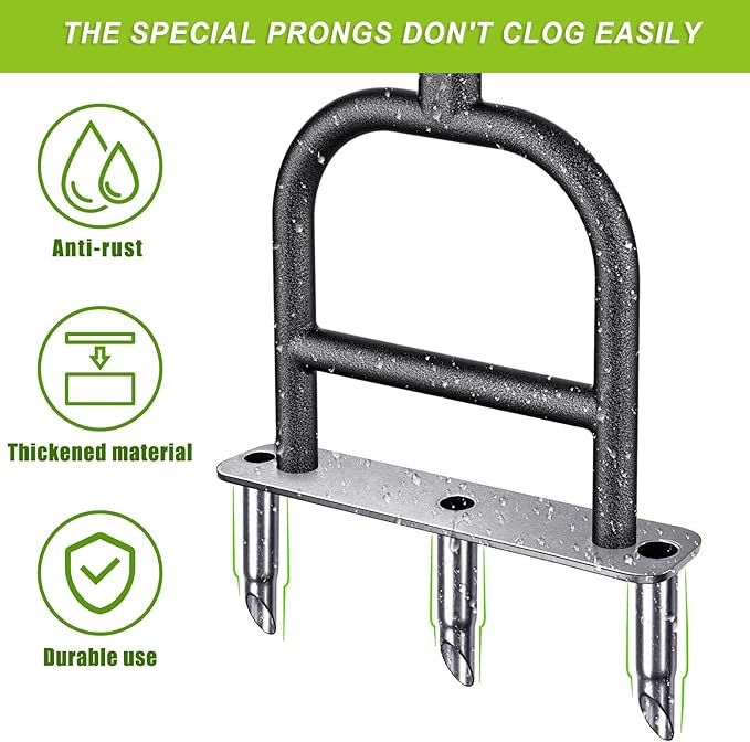 Dolibest Lawn Coring Aerator, Stainless Steel 3 Corer Plug Aerator Tool with Soft Rubber Grip, Manual Grass Aerating Tool, Garden Tool & Cleaning Hand Tool for Loosening Soil and Improving Lawn Health