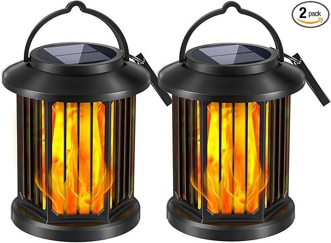 Solar Lanterns Outdoor Waterproof,Hanging Solar Flame Lantern,Outdoor Lantern Decor for Porch,Patio,Garden,Suitable for Daily Lighting or Christmas Decoration, 2 Pack