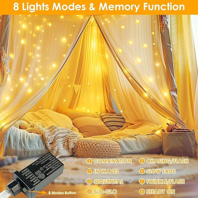 2Pack Each 66Ft 200 LED Fairy Lights Plug in with Remote, Waterproof String Lights Outdoor & Indoor, String Lights 8 Modes with Timer, Twinkle Light for Girl's Room Christmas Decorations (Warm White)