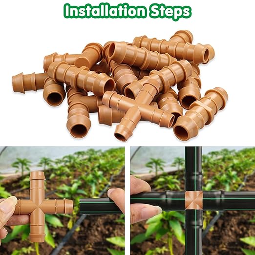12-Pack Drip Irrigation Barbed Cross Connectors, 1/2 Inch Drip Line 4 Way Couplings for 1/2" Drip Irrigation Tubing, Barbed 4-Way Connectors for Drip Irrigation Watering System