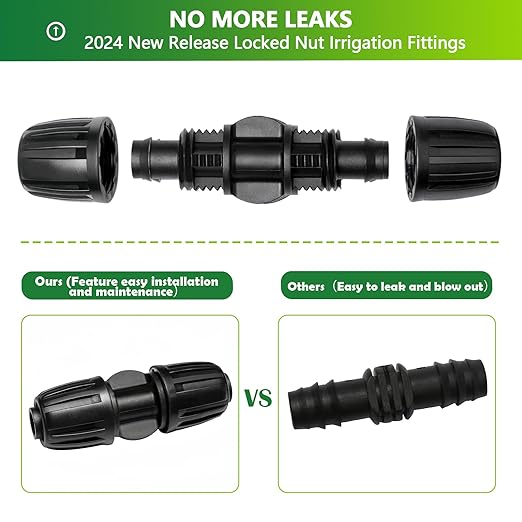 24 Pcs 1/2 Inch Drip Irrigation Fittings Kit, 1/2 Inch Drip Tubing (0.60"-0.65" OD) Parts Including 4 Tees 5 Couplings 4 Elbows 4 Reducing T 4 Plugs 2 Valves 2 Threaded Faucet Adapter