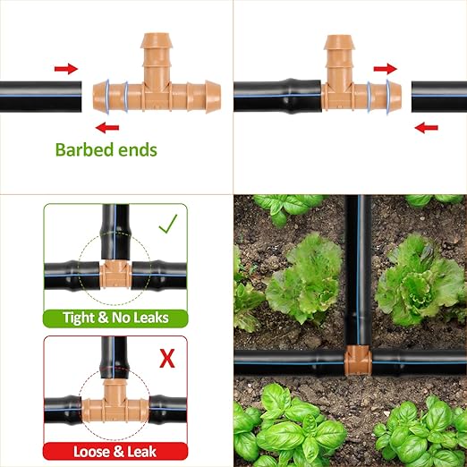 Drip Irrigation Fittings Kit for 1/2" Tubing, 24 Pieces Drip Line Barbed Connectors for 1/2 Inch Irrigation Tubing Includes 6 Couplings 6 Tees 6 Elbows 6 Plugs