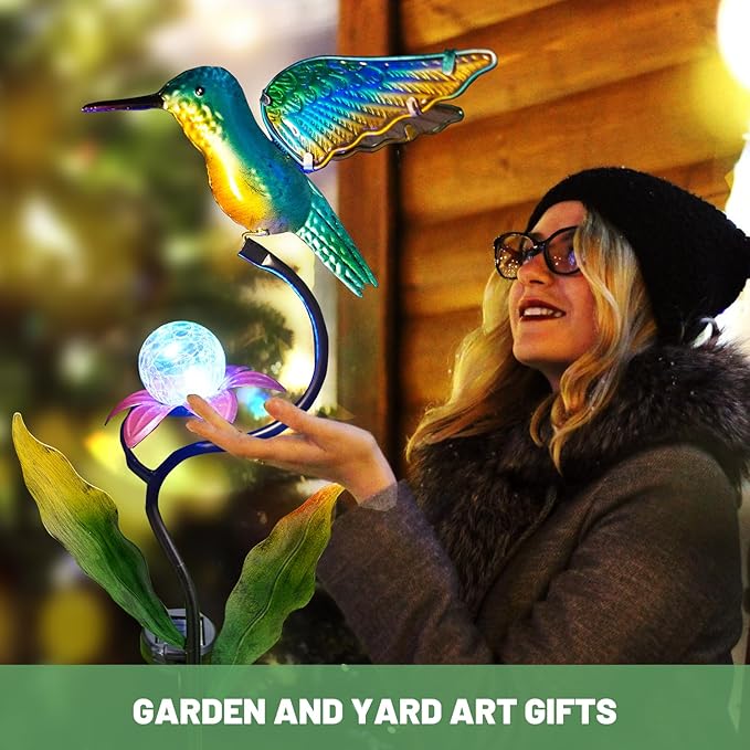 HONGLAND Outdoor Solar Lights for Garden Decor - 46 Inch Hummingbird Solar Lights for Outside, Solar Hummingbird Decorative Garden Stakes for Lawn Patio Yard