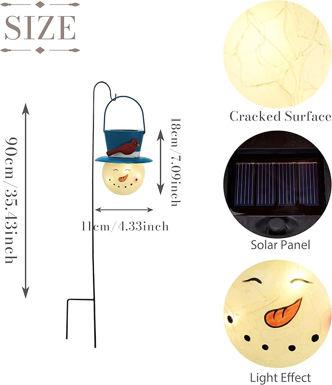 TERESA'S COLLECTIONS Outdoor Christmas Decorations for House, 36'' Snowman Glass Solar Lantern Stake with Blue Cardinal Hat, Xmas Grinch Solar Christmas Lights for Garden Party Decor