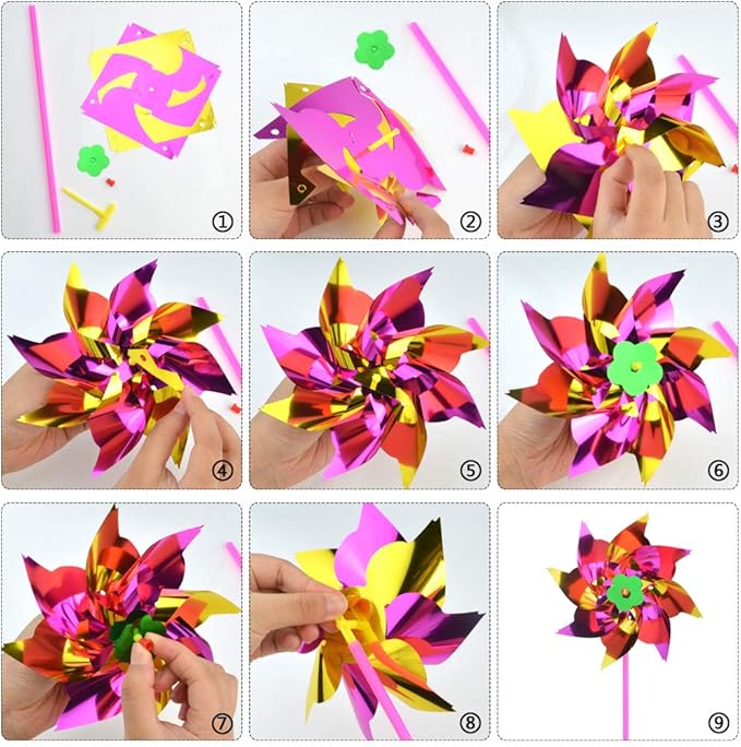 50pcs Plastic Rainbow Pinwheel,Windmill Party Pinwheels DIY Pinwheels Set for Kids Toy Garden Lawn Party Decor (50)