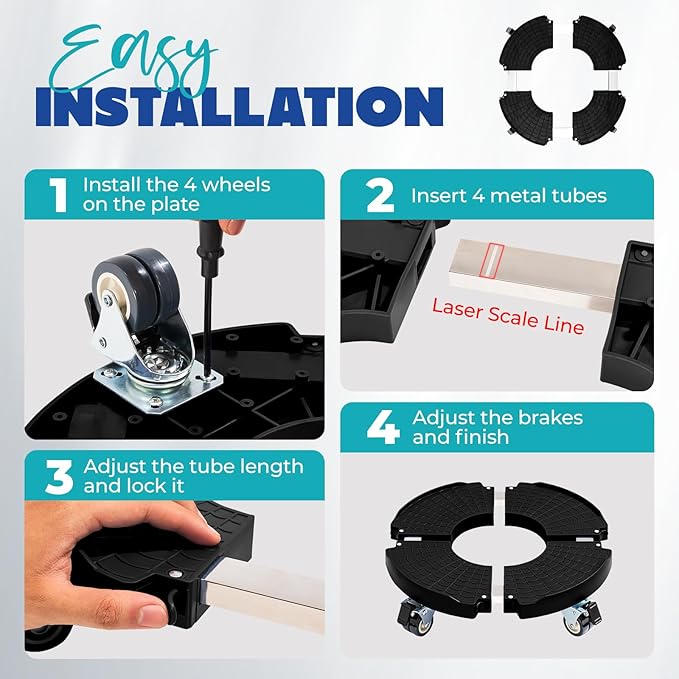 Idzo Heavy Duty Trolley Planter Caddy with Wheels 440lbs Capacity, Plant Pots Indoor and Out Door, Adjustable 15-21 in, Black