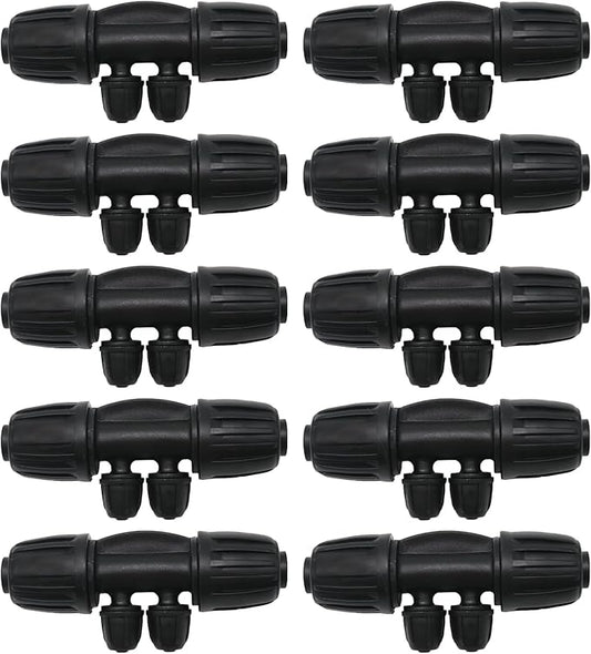 Barbed Tee 4 Way 16 Double Latch Reducing Cross for (1/2 inch ID x 0.60 inch-0.63 inch OD) 16 mm Drip Tubing 1/2 inch to 1/4 inch Pipeline Irrigation Fittings (10PCS-4Way)