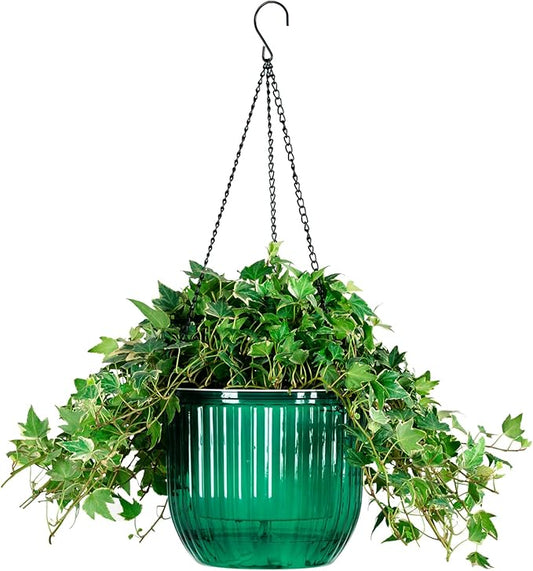 Melphoe 1 Pack Self Watering Hanging Planters Indoor Flower Pots, 8.3 Inch Outdoor Hanging Plant Pot Basket, Plant Hanger with 3Hooks Drainage Holes for Garden Home