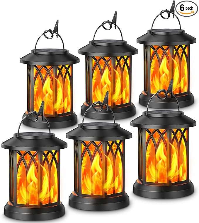 KOOPER 6 Pack Solar Lantern Outdoor Lights, Upgraded Flickering Flame Solar Lanterns Lights Outdoor Waterproof, Hanging Outdoor Solar Lanterns Lights, Solar Powered Lanterns for Yard Garden Decor