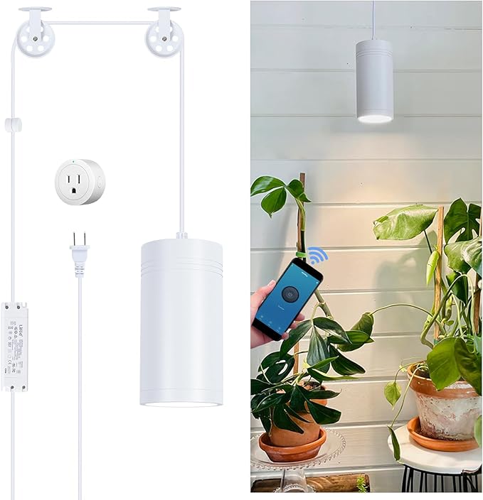 HMVPL Hanging Grow Light, Plant Lights for Indoor Growing, Grow Lights for Indoor Plants Full Spectrum with 4000K 40W COB Bulb, Pulleys and Smart Timer, Indoor Grow Lamp for Tall Tree Hydroponics