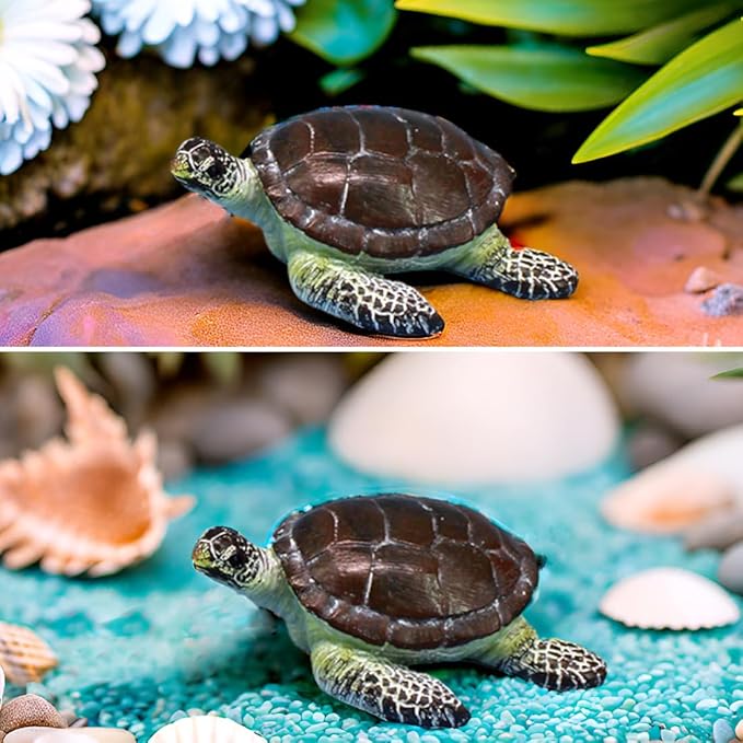 Small Turtle Figurine Sea Turtle Figurine Little Resin Turtle for Garden Decor Sea Turtle Figure Outdoor Outside Pond Ornaments Decorations Mini Statue Valentine's Day Gifts Brown