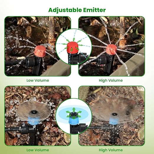 223FT Drip Irrigation Kit, Drip Irrigation System Kit with Adjustable Misting Nozzle Sprinkler, Tubing and Connectors, Watering for Garden, Flower Beds, and Potted Plants