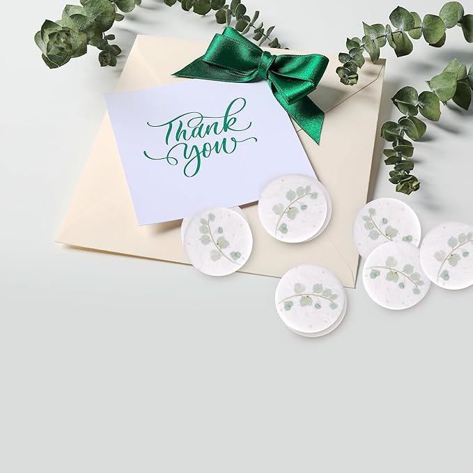 20pcs Thank You Tags Seed Paper – Plantable Wildflower Packets for Weddings, Gifts, & Life Events (20 Round Eucalyptus)