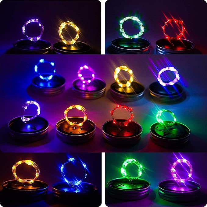 ZNYCYE Upgraded Solar Mason Jar Lights, 12 Pack 30 Led String Fairy Star Firefly Jar Lids Lights, Jars Not Included, Best for Mason Jar Decor,Great Outdoor Lawn Decor for Patio Garden, Yard (6 Colors)