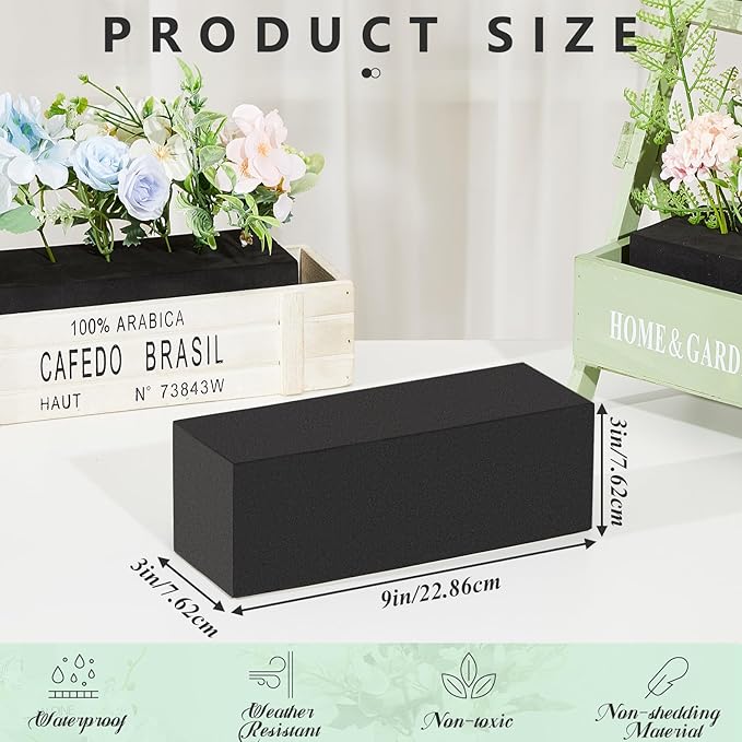 Lallisa 4 Pcs Reusable Floral Foam Blocks 9 x 3 x 3 Water Weather Resistant Dry Floral Foam for Artificial Flower Arrangements Outdoor Flower Boxes Outside Hanging Planters Wedding Home Decor (Black)