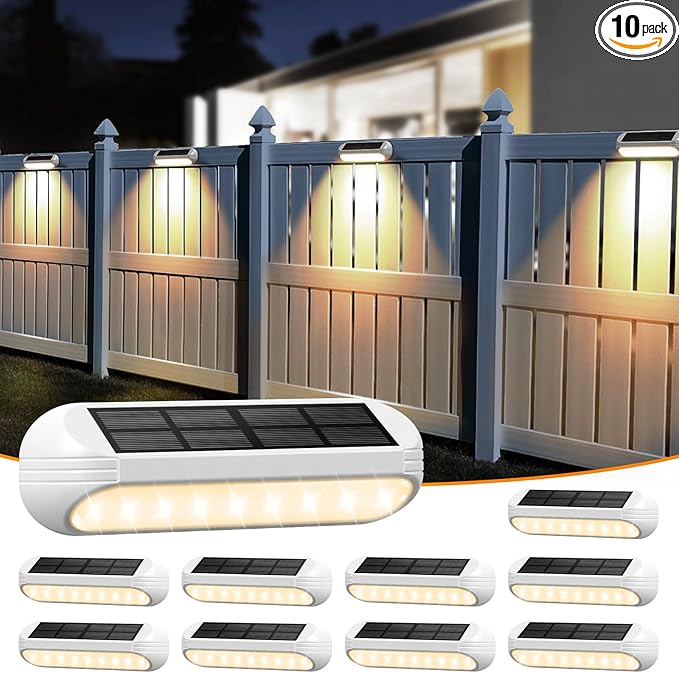 Outdoor Solar Lights for Outside, 10 Pack Bright Solar Fence Lights with Multi-Color Changing & Warm White Mode, Upgraded Solar Step Lights Outdoor Waterproof for Garden Deck Post Stair Wall