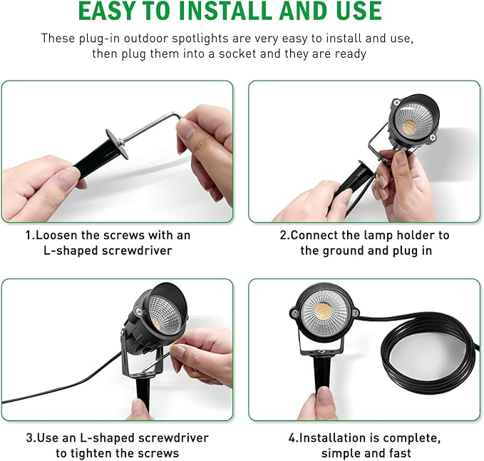 Outdoor Landscape Lighting: 18 CoB LEDs IP65 Waterproof Landscape Lights Plug in, 10W 2700K Warm White Outdoor Spot Lights for Yard Garden Pathway House