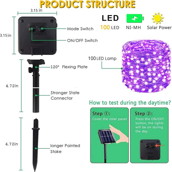 Purple Halloween Solar String Lights Outdoor, 2-Pack 80FT 200LED Solar Twinkle Light Waterproof, Copper Wire 8 Modes Purple Fairy Lights for Garden, Fence, Tree Decor, Halloween Decoration Outdoor