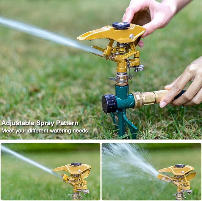 FANHAO Heavy Duty Pulsating Lawn Sprinkler on Spike Base, 100% Metal Impact Sprinkler with Adjustable Spray Pattern for Lawn Yard Irrigation, 360 Degree Large Area Coverage, Covers Up to 8500 sq. ft