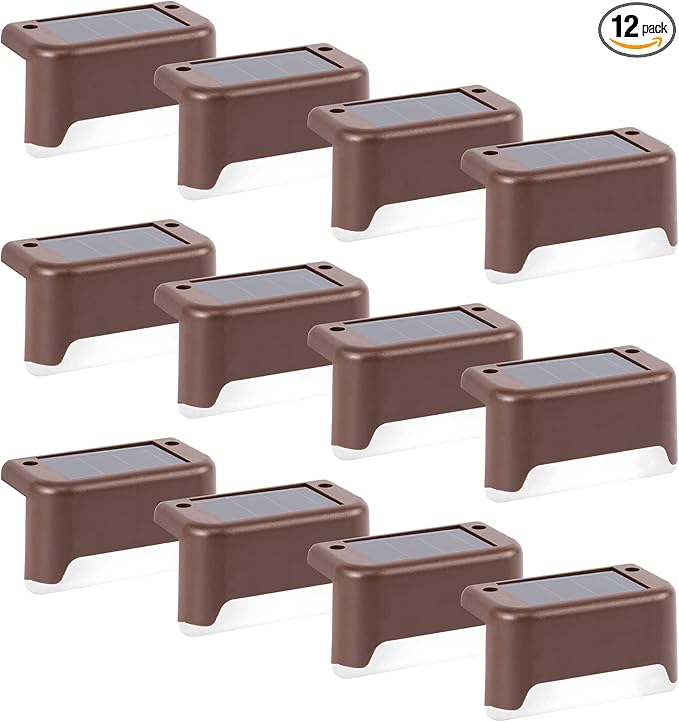 GIGALUMI 12 Pcs Solar Deck Lights, Bronze Finished Waterproof Led Solar Lamp for Outdoor Pathway, Yard, Patio, Stairs, Step and Fences. (Cool White)