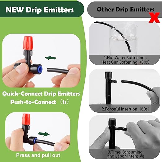 18PCS Adjustable Drip Irrigation Emitters(Mist)Kit-Quick Connect for 1/4" Tubing, Water-Saving, Dual Adjustment System-Easy to Install Drippers for Precise Garden Watering of Vegetables,Shrubs&Flowers