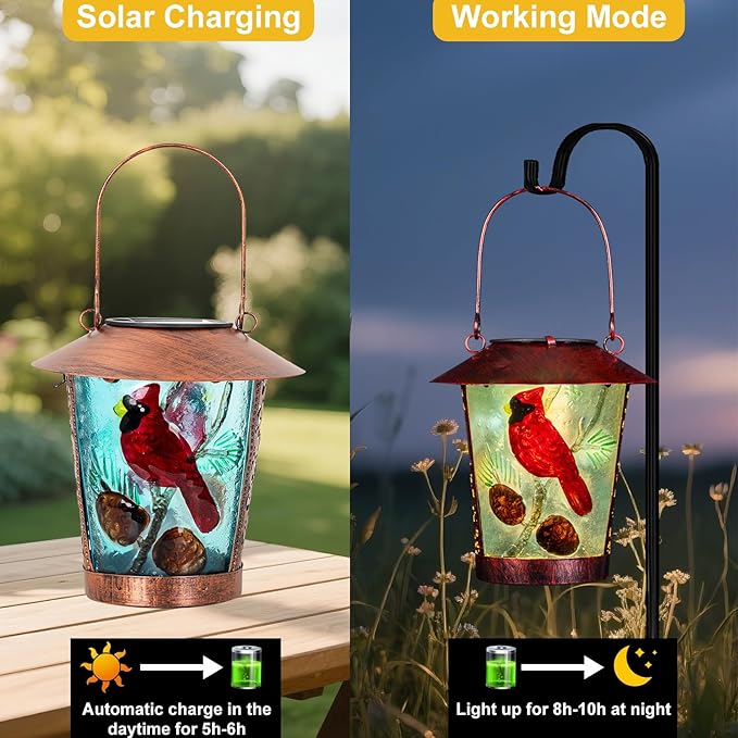 Solar Lanterns, Outdoor Hanging Lanterns Waterproof LED Solar Cardinal Lights Tabletop Lamp for Outdoor Yard Patio Porch Garden Decoration as Gifts for Mom Grandma Women
