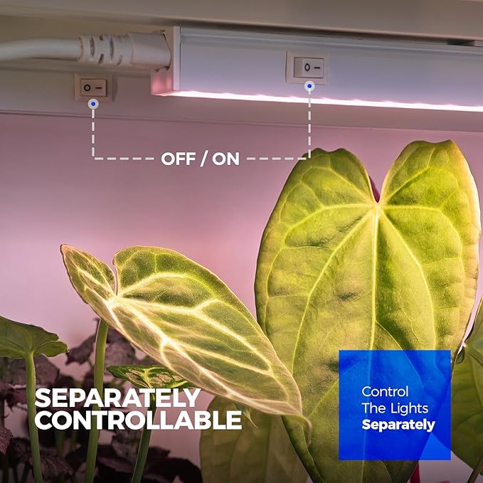 Barrina Grow Lights for Indoor Plants, Full Spectrum Sunlight, 1ft Plant Light for Indoor Growing, LED Grow Light Bulbs, T5 Grow Light Strip, Plug and Play, Pinkish White, 8-Pack